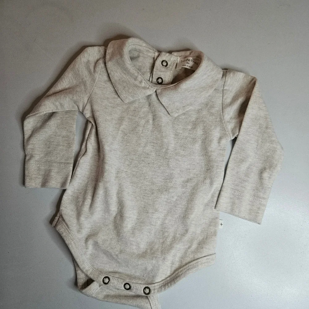 1 + In The Family Anja Bodysuit 9M Oatmeal Grey Peter Pan Collar Made in Spain